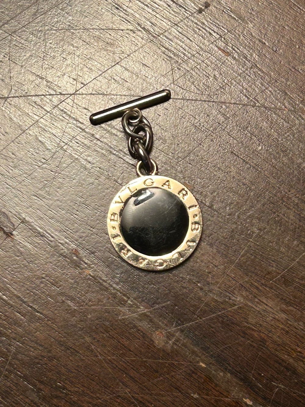 Bulgari Black and Gold Round Cufflink with T-Bar